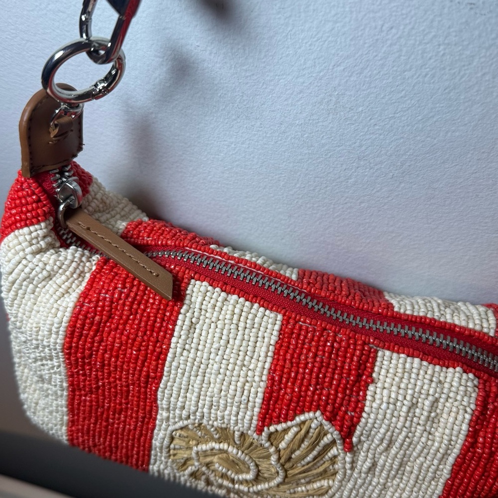 Zara Red and Cream Beaded Shoulder Bag - Picture 5 of 7